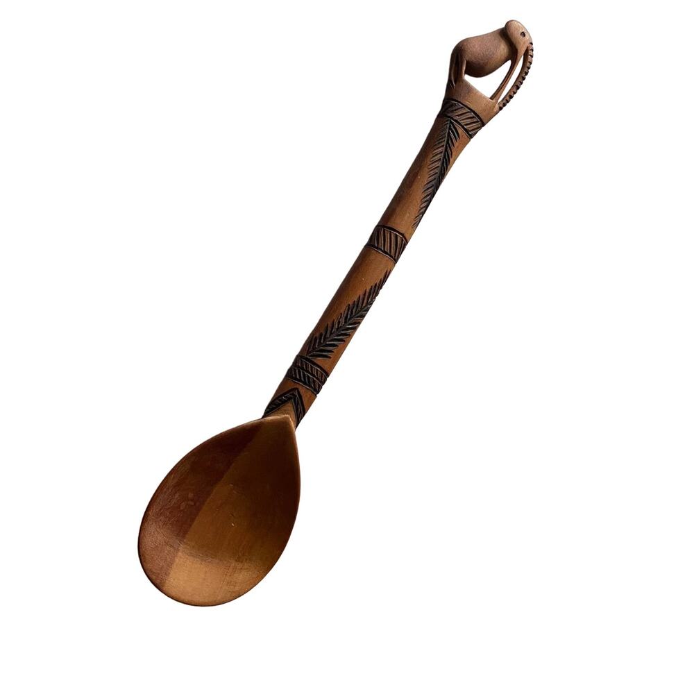 Vintage wooden spoon, hand carved elephant 14 inch